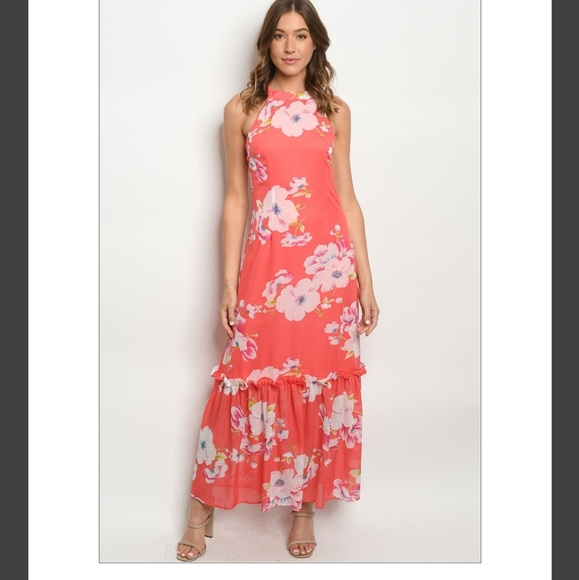NWT Coral Maxi dress with floral print Sm or Med - Picture 1 of 4